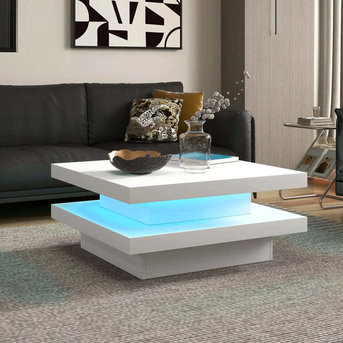 Aosom Coffee Table with 7 Led Lights in White, image 1