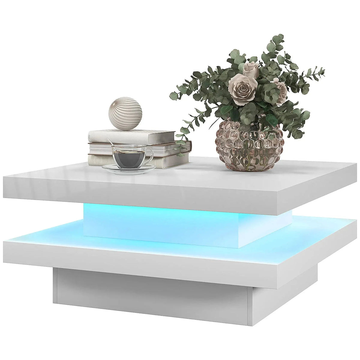 Aosom Coffee Table with 7 Led Lights in White, image 2