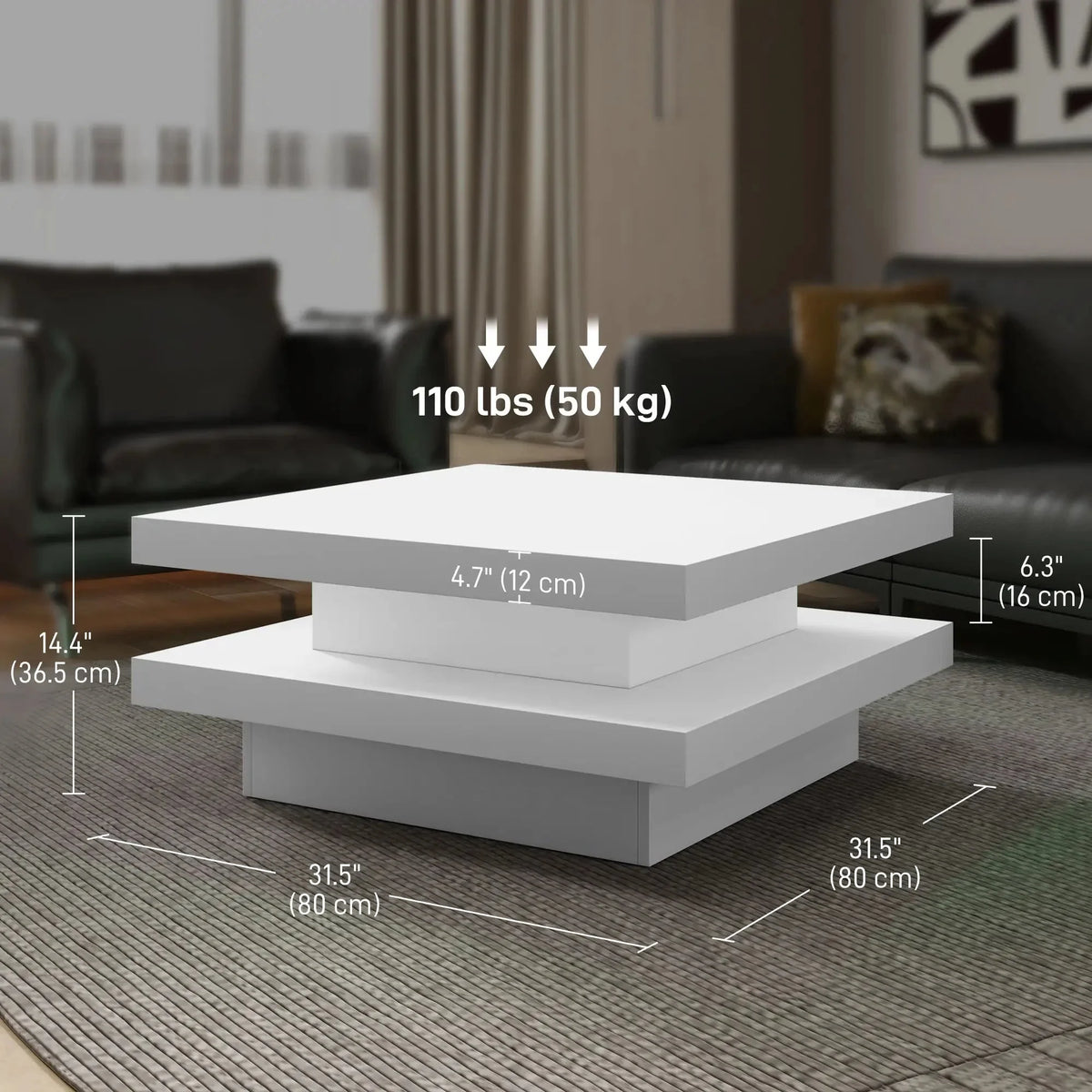 Aosom Coffee Table with 7 Led Lights in White, image 3