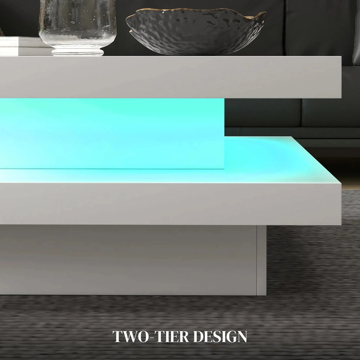 Aosom Coffee Table with 7 Led Lights in White, image 5