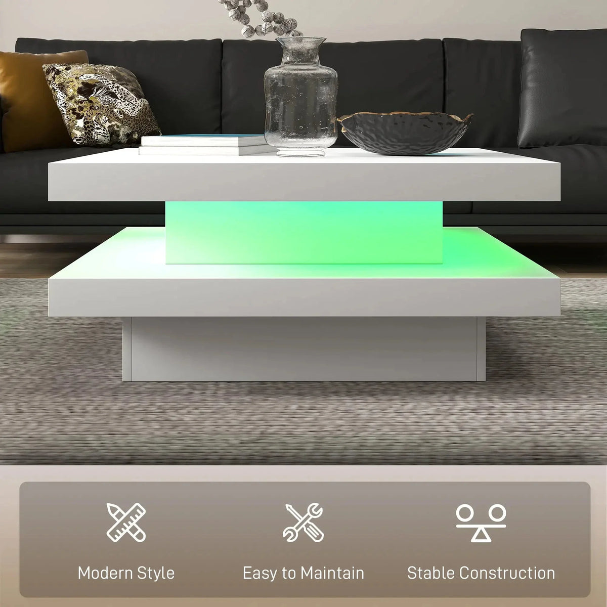 Aosom Coffee Table with 7 Led Lights in White, image 6