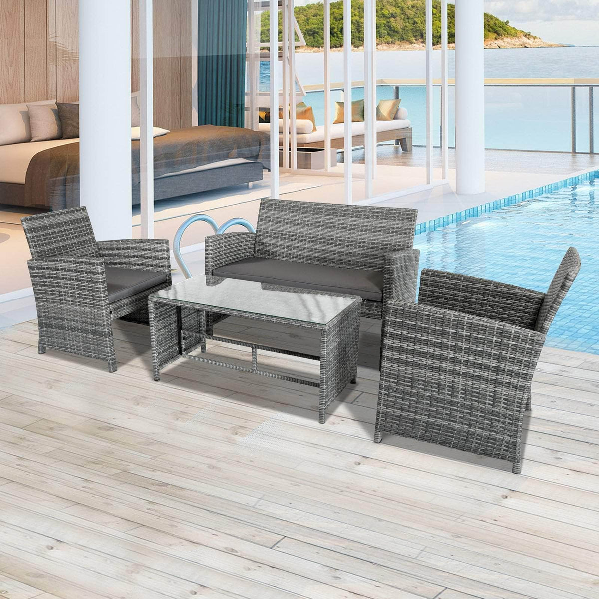 Aosom 4 Piece Outdoor Patio Wicker Rattan Garden Lawn Chair with Table Conversation Set, image 8