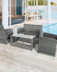 Aosom 4 Piece Outdoor Patio Wicker Rattan Garden Lawn Chair with Table Conversation Set, image 8