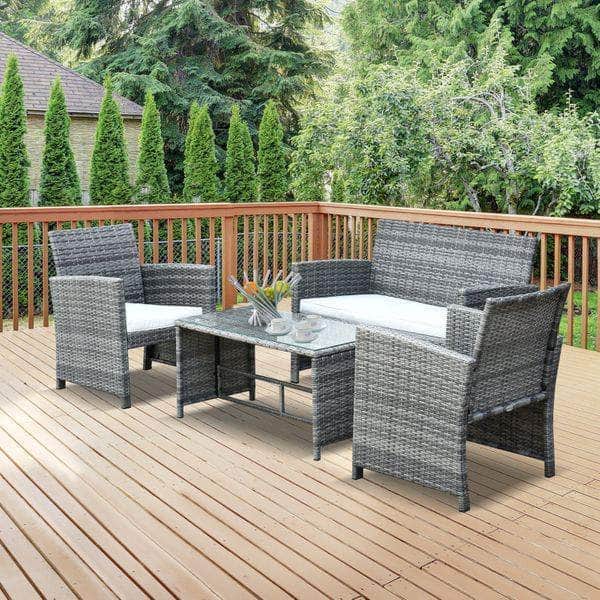 Aosom 4 Piece Outdoor Patio Wicker Rattan Garden Lawn Chair with Table Conversation Set, image 1
