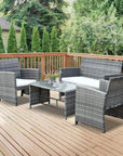 Aosom 4 Piece Outdoor Patio Wicker Rattan Garden Lawn Chair with Table Conversation Set, image 1