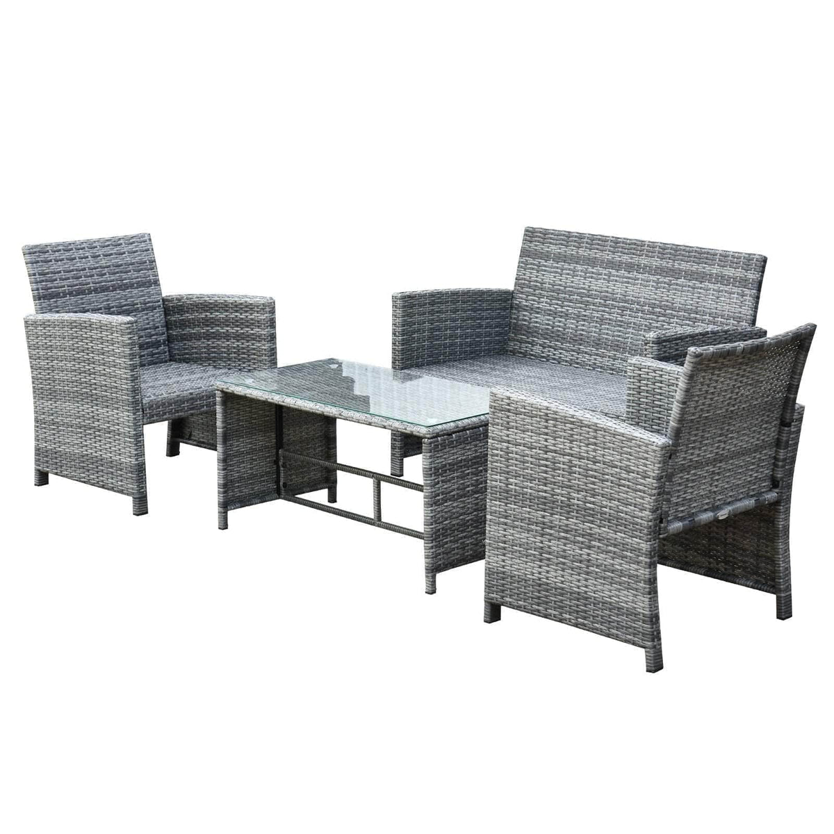 Aosom 4 Piece Outdoor Patio Wicker Rattan Garden Lawn Chair with Table Conversation Set, image 5