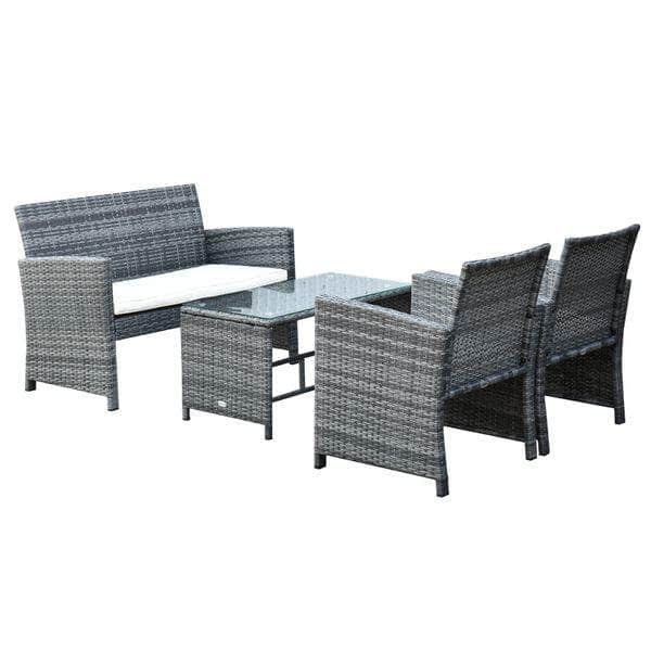 Aosom 4 Piece Outdoor Patio Wicker Rattan Garden Lawn Chair with Table Conversation Set, image 4