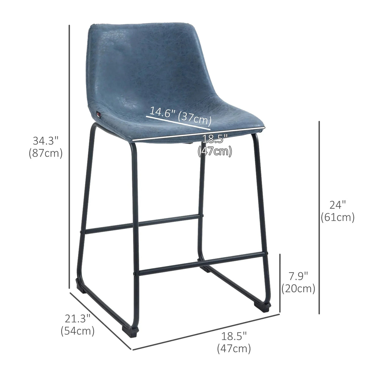 Aosom Counter Bar Stools With Vintage Faux Leather (Set of 2), image 3