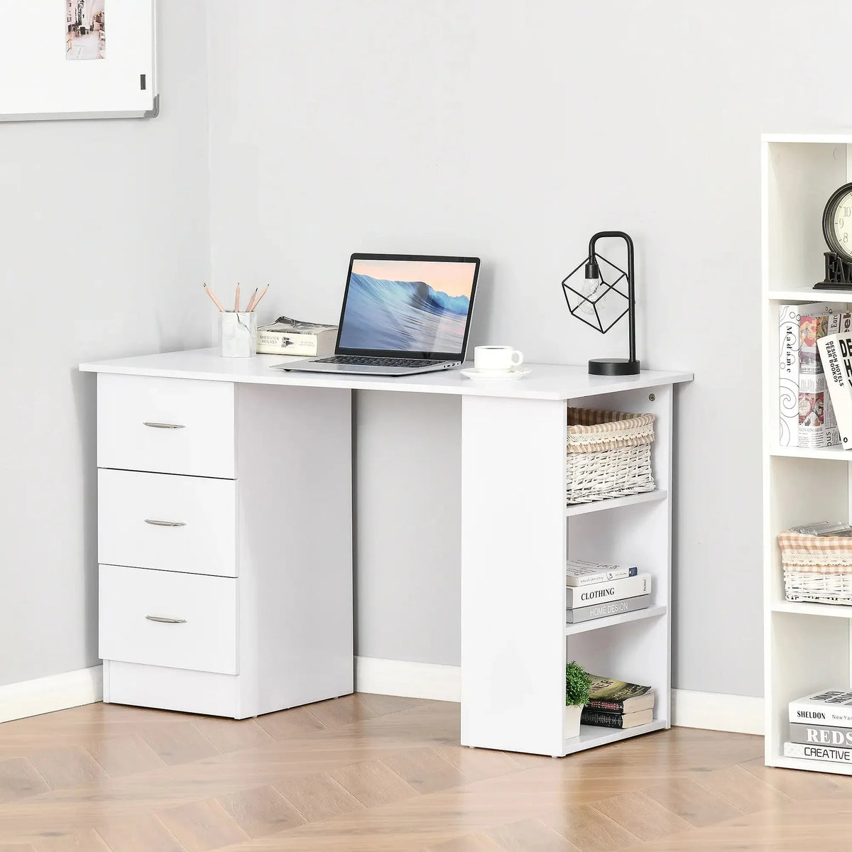 Aosom Computer Office Desk With 3 Shelves and 3 Storage Drawers, image 1