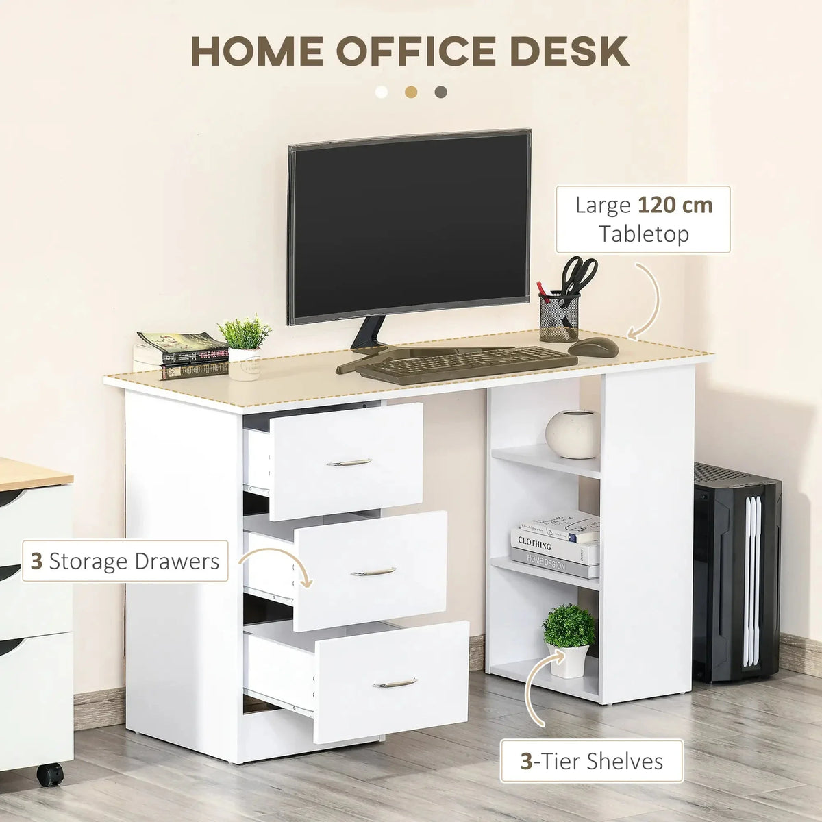 Aosom Computer Office Desk With 3 Shelves and 3 Storage Drawers, image 4