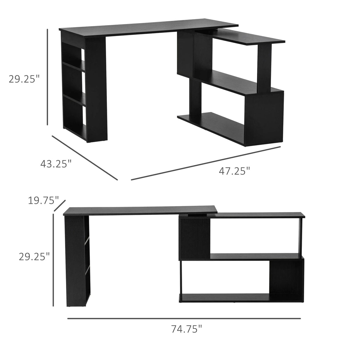 Aosom L Shaped Corner Office Computer Desk with Storage Shelf, image 3
