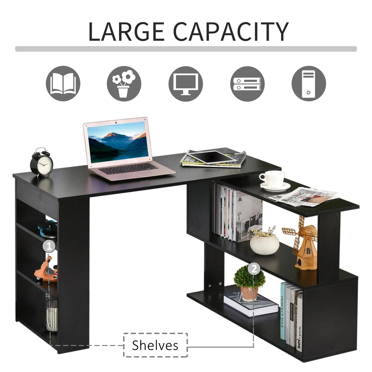 Aosom L Shaped Corner Office Computer Desk with Storage Shelf, image 4