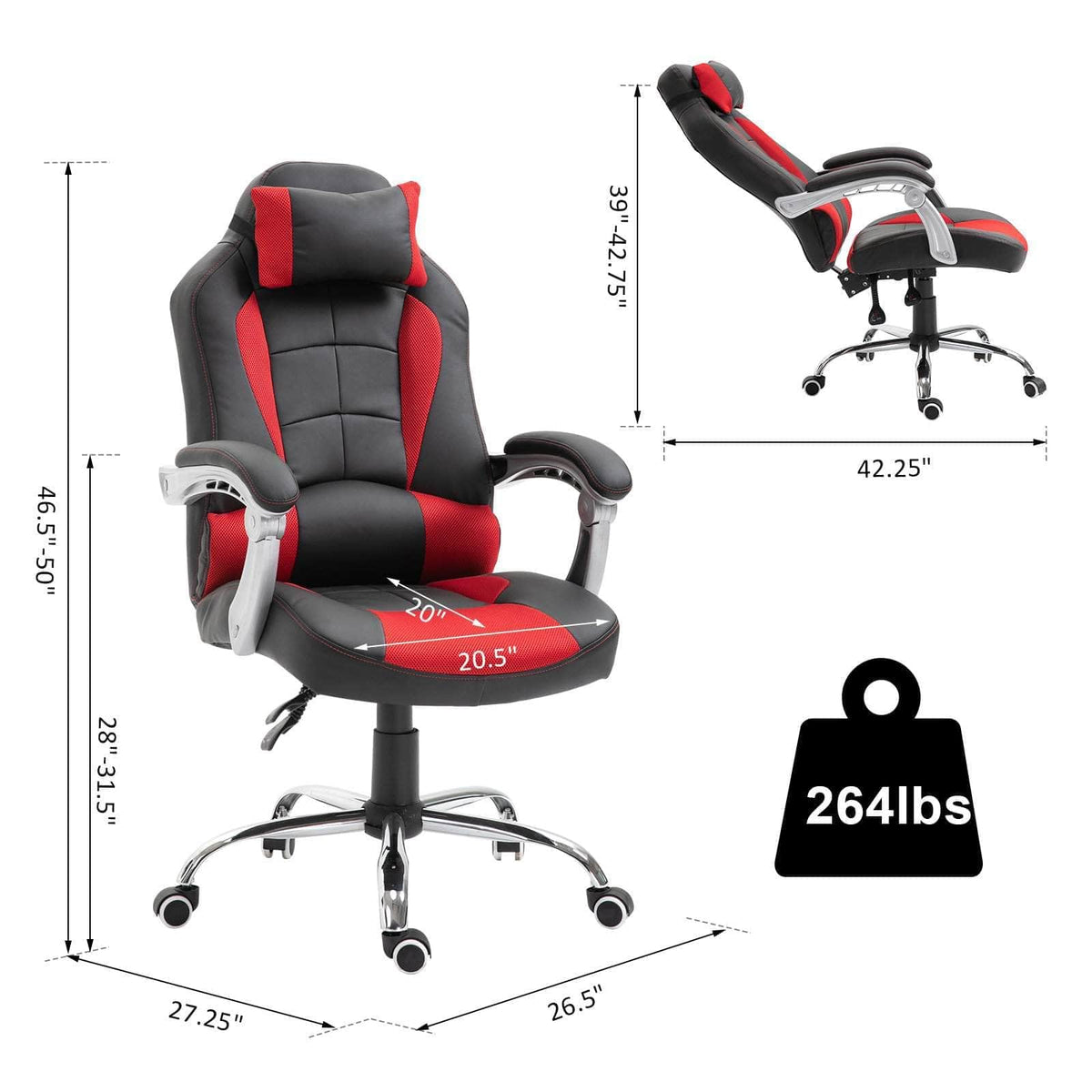 Aosom Ergonomic Swivel Recliner Height Adjustable Racing Office Gaming Chair in Faux Leather, image 3