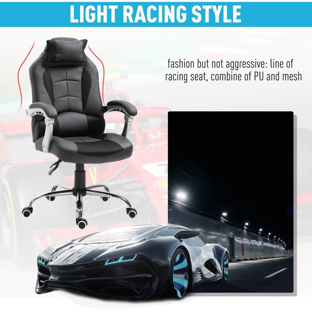 Aosom Ergonomic Swivel Recliner Height Adjustable Racing Office Gaming Chair in Faux Leather, image 8