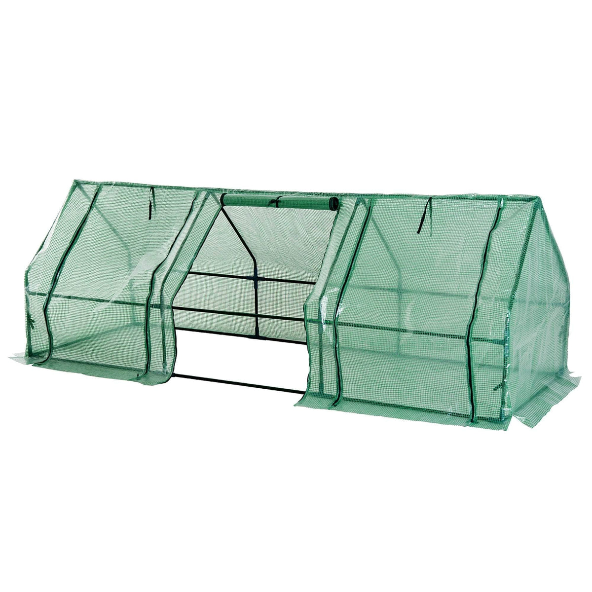 Aosom Long Tunnel 3 Door Metal and Plastic Portable Backyard Greenhouse in Green, image 2