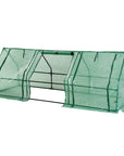 Aosom Long Tunnel 3 Door Metal and Plastic Portable Backyard Greenhouse in Green, image 2