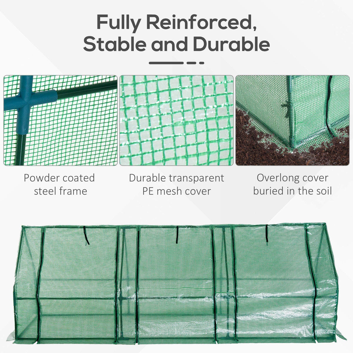 Aosom Long Tunnel 3 Door Metal and Plastic Portable Backyard Greenhouse in Green, image 5