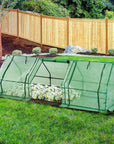 Aosom Long Tunnel 3 Door Metal and Plastic Portable Backyard Greenhouse in Green, image 1