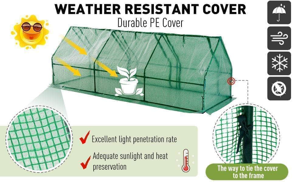 Aosom Long Tunnel 3 Door Metal and Plastic Portable Backyard Greenhouse in Green, image 8