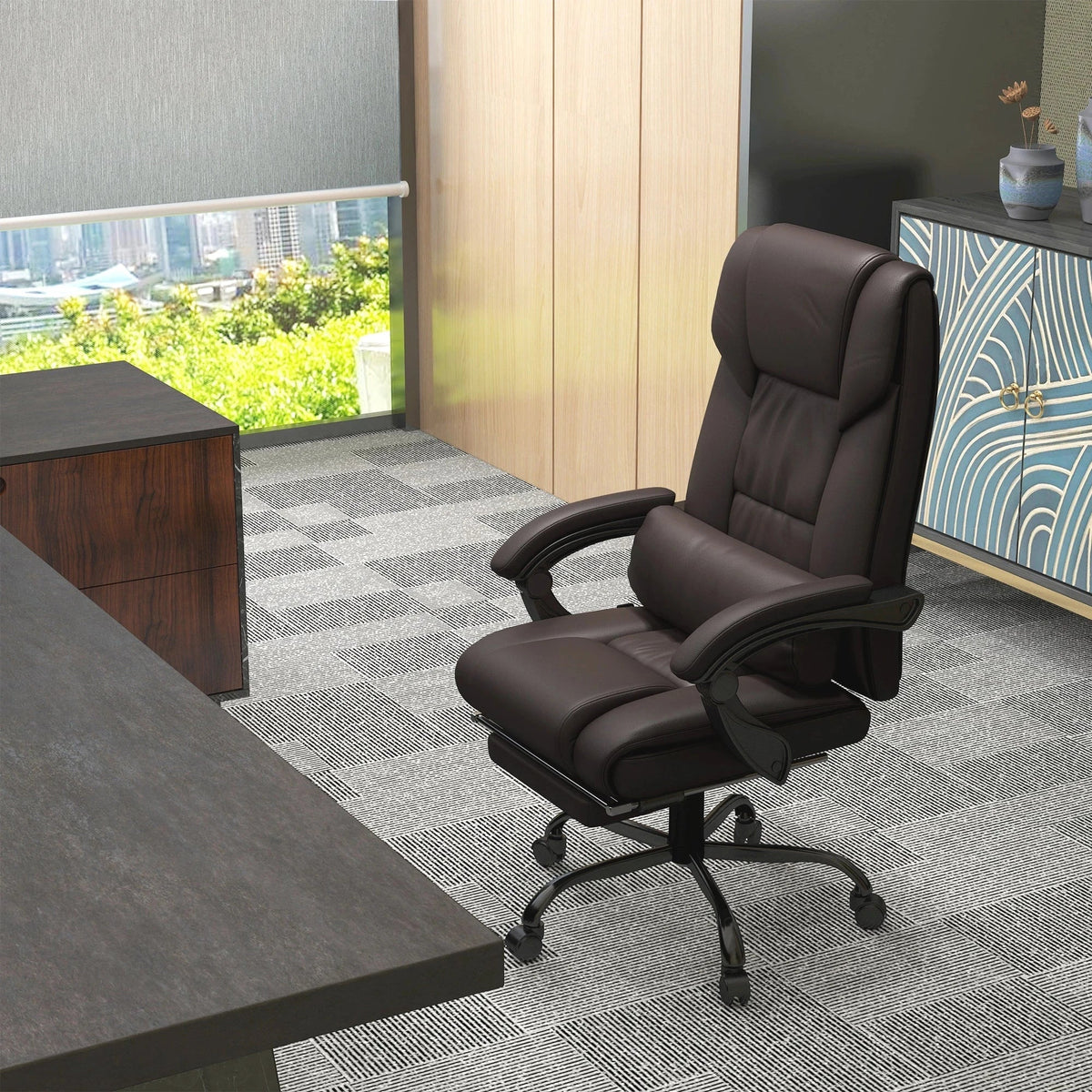 Aosom 6 Point Vibration Massage Faux Leather Office Chair in Brown, image 1