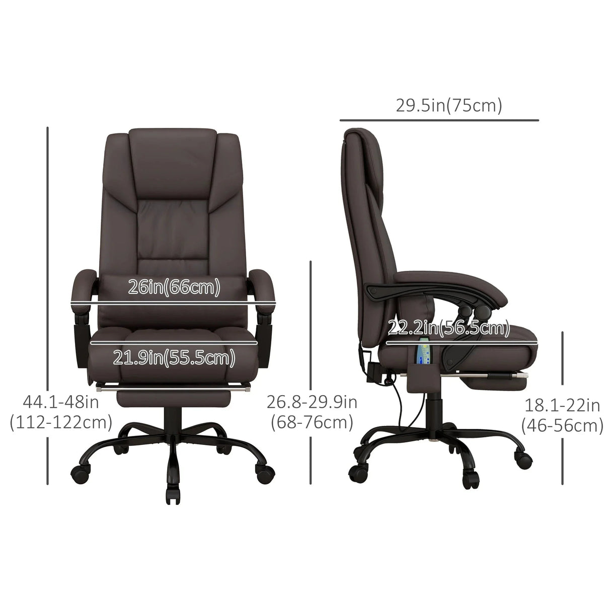 Aosom 6 Point Vibration Massage Faux Leather Office Chair in Brown, image 3