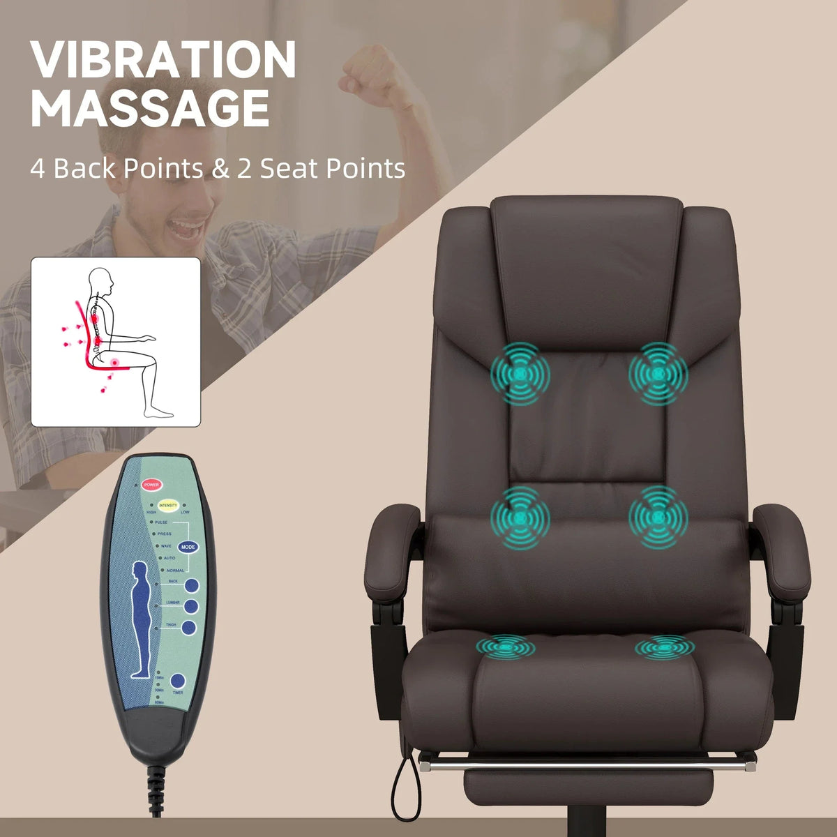Aosom 6 Point Vibration Massage Faux Leather Office Chair in Brown, image 4
