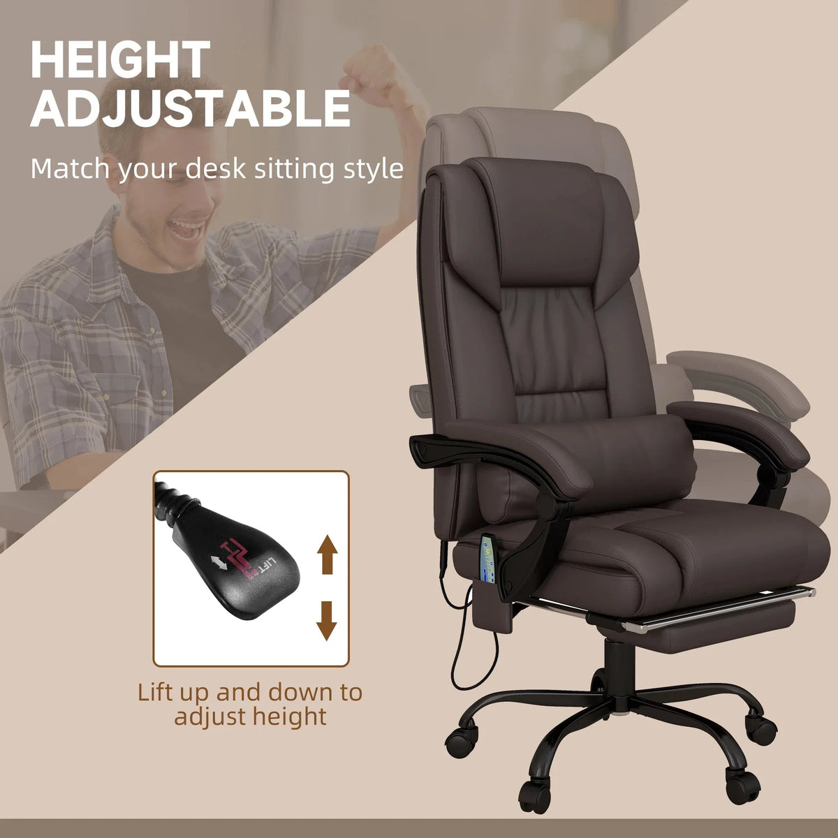 Aosom 6 Point Vibration Massage Faux Leather Office Chair in Brown, image 5