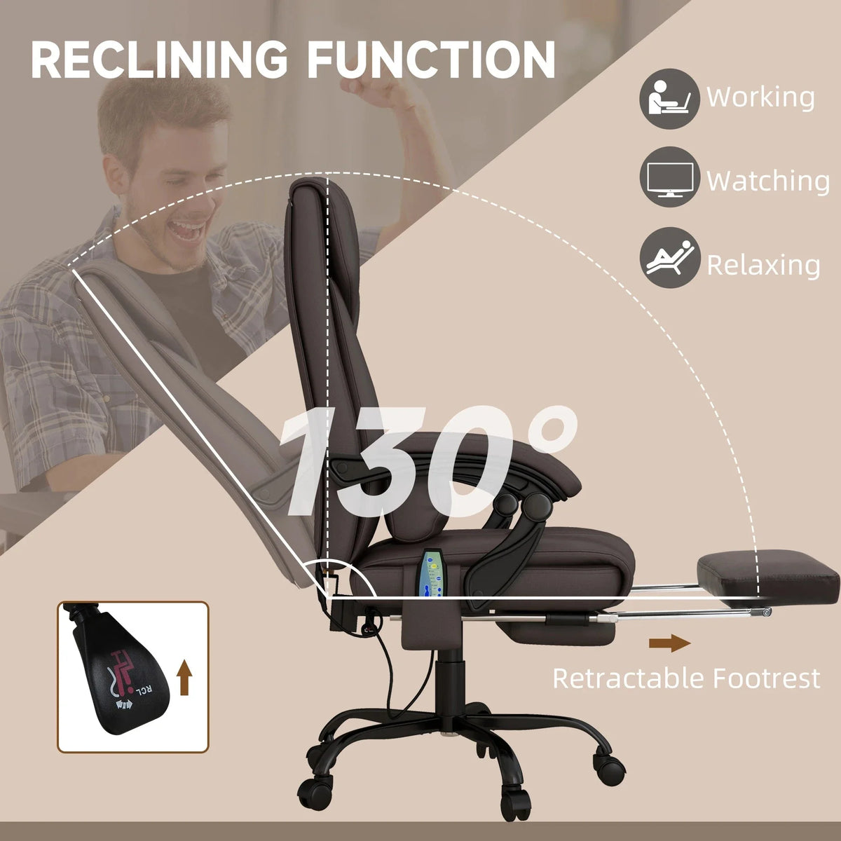 Aosom 6 Point Vibration Massage Faux Leather Office Chair in Brown, image 6