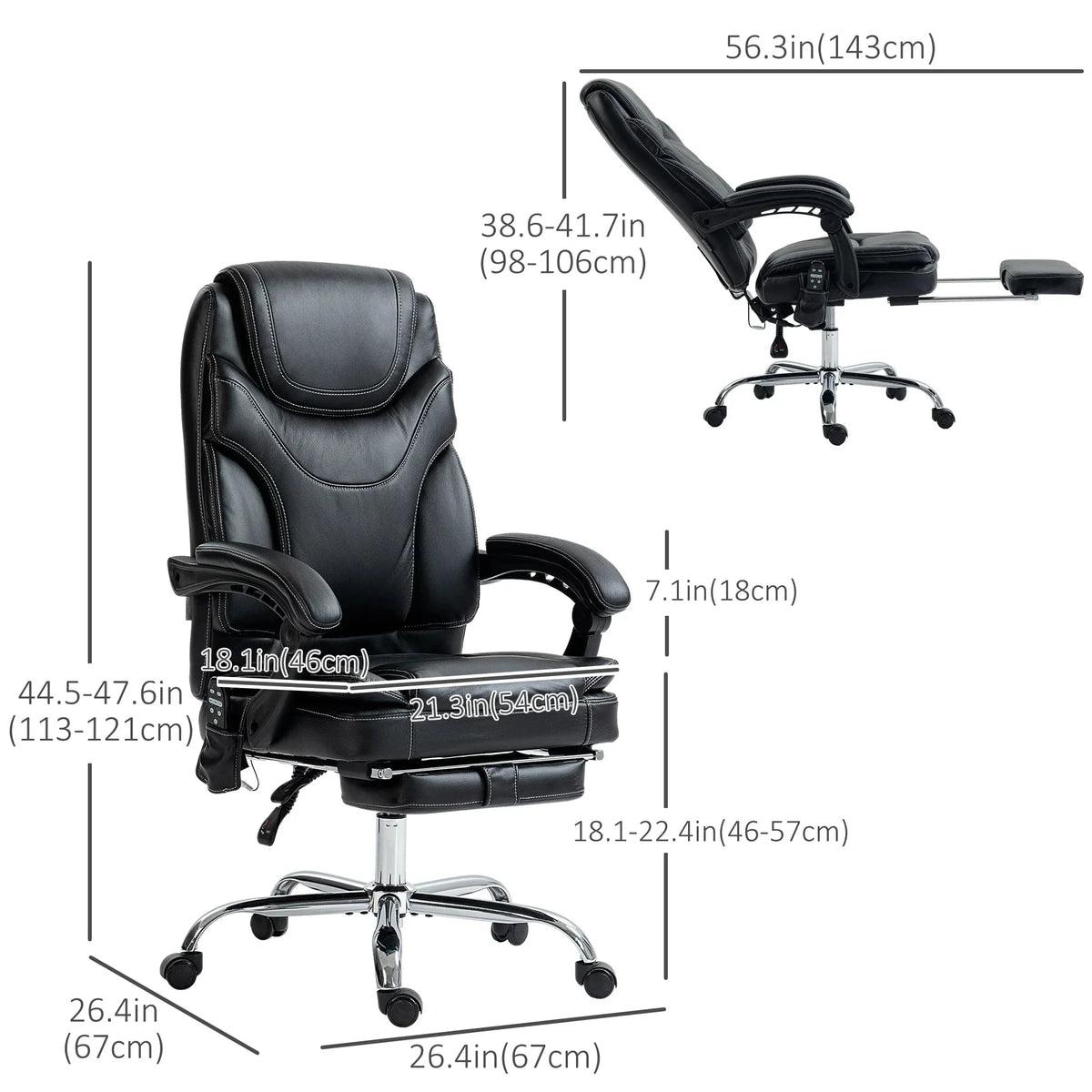 Aosom Faux Leather Heated Massage Office Chair With 6 Point Vibration, image 3