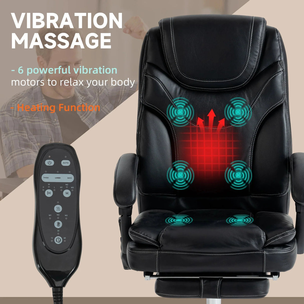Aosom Faux Leather Heated Massage Office Chair With 6 Point Vibration, image 4