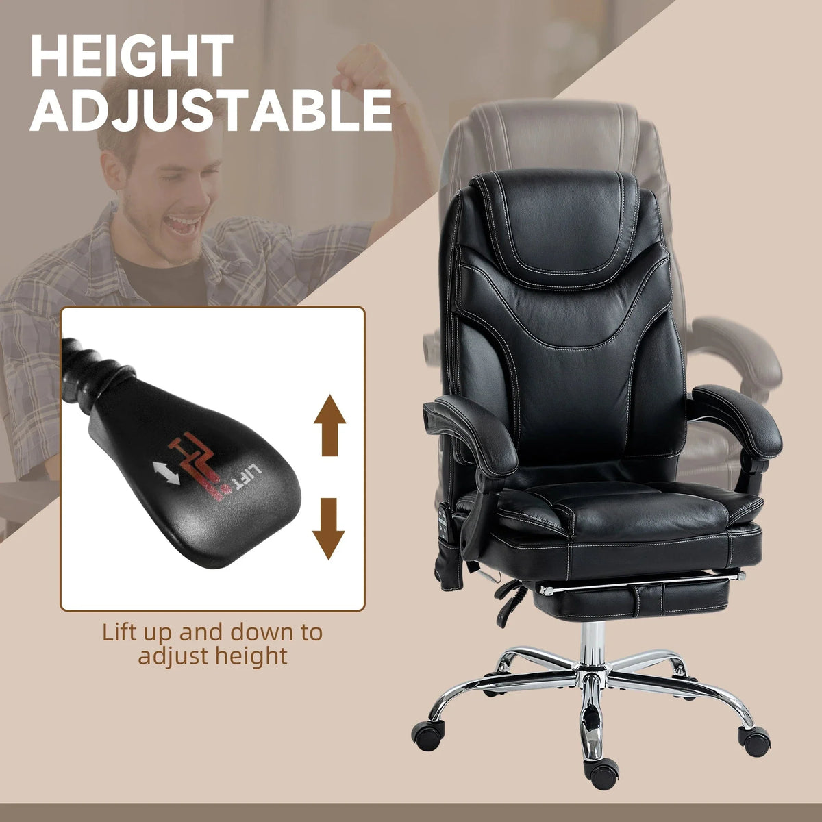 Aosom Faux Leather Heated Massage Office Chair With 6 Point Vibration, image 5