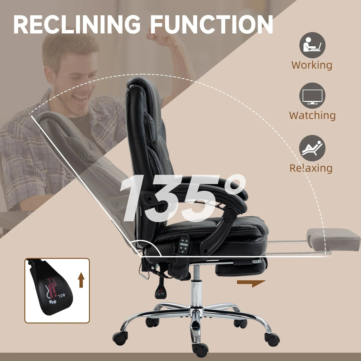 Aosom Faux Leather Heated Massage Office Chair With 6 Point Vibration, image 6