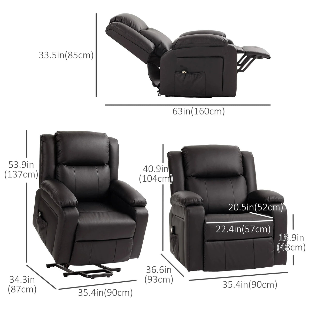Aosom Faux Leather Upholstered Power Lift Recliner Chair, image 3