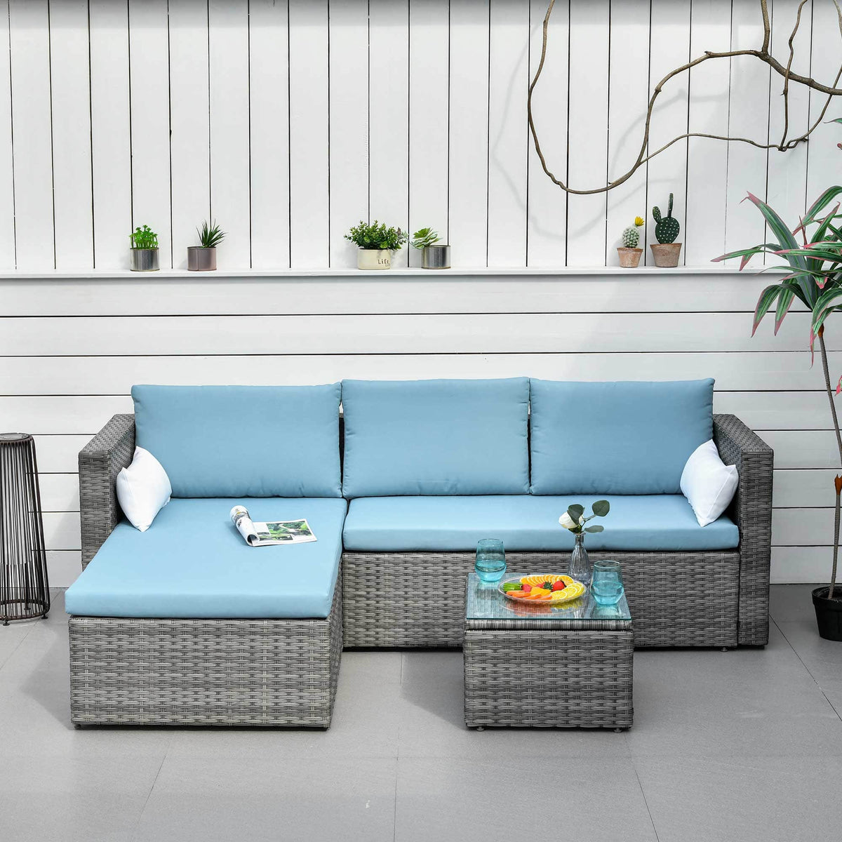 Aosom 3 Piece Modern Outdoor Patio Hand Woven Rattan Wicker Sectional Sofa with Coffee Table, image 1