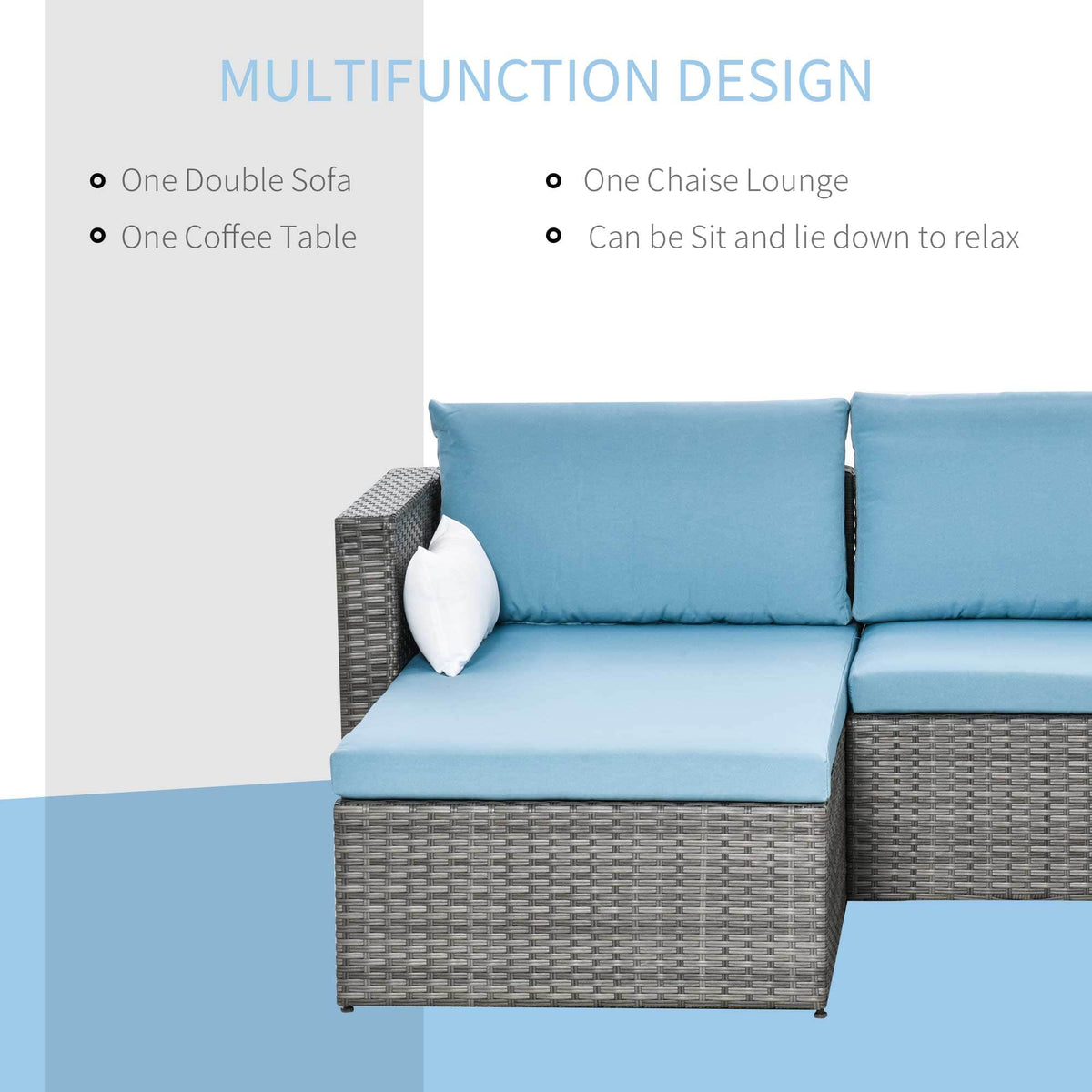 Aosom 3 Piece Modern Outdoor Patio Hand Woven Rattan Wicker Sectional Sofa with Coffee Table, image 5
