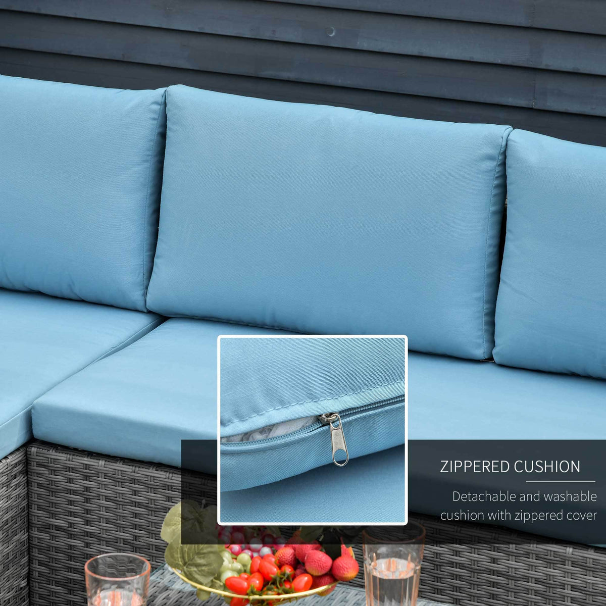 Aosom 3 Piece Modern Outdoor Patio Hand Woven Rattan Wicker Sectional Sofa with Coffee Table, image 6