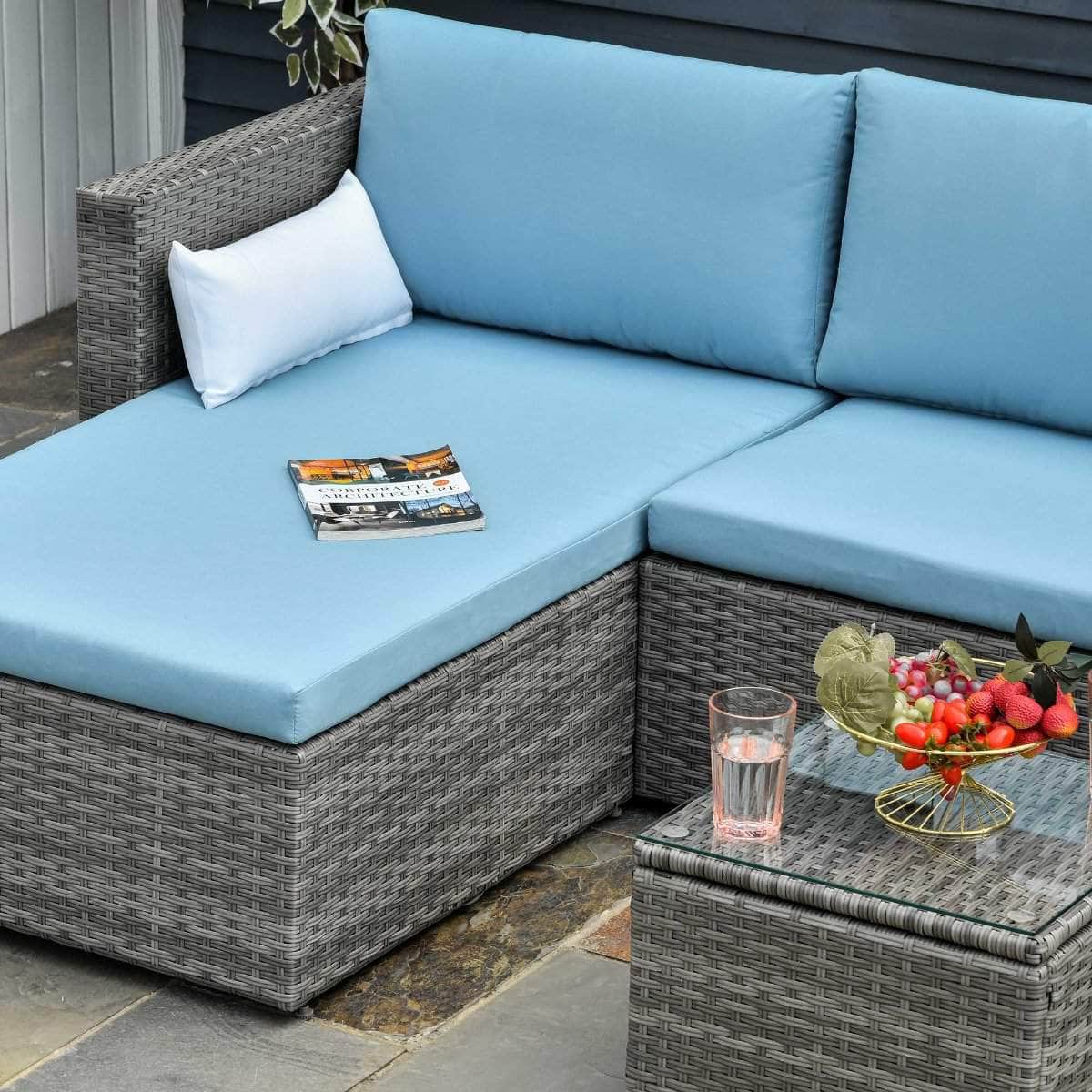Aosom 3 Piece Modern Outdoor Patio Hand Woven Rattan Wicker Sectional Sofa with Coffee Table, image 9
