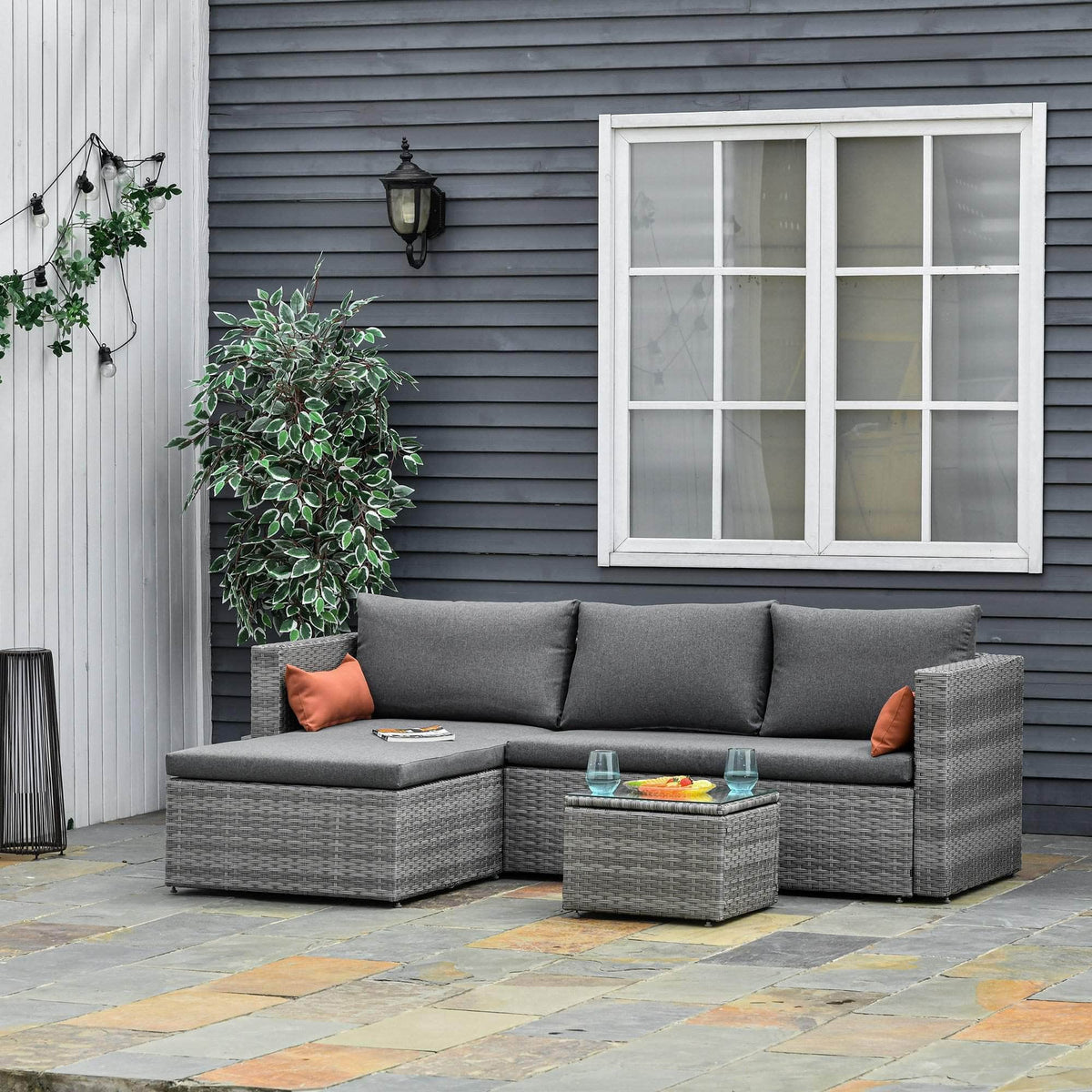Aosom 3 Piece Modern Outdoor Patio Hand Woven Rattan Wicker Sectional Sofa with Coffee Table, image 11