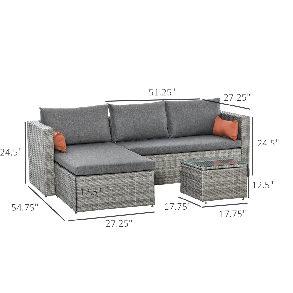 Aosom 3 Piece Modern Outdoor Patio Hand Woven Rattan Wicker Sectional Sofa with Coffee Table, image 13
