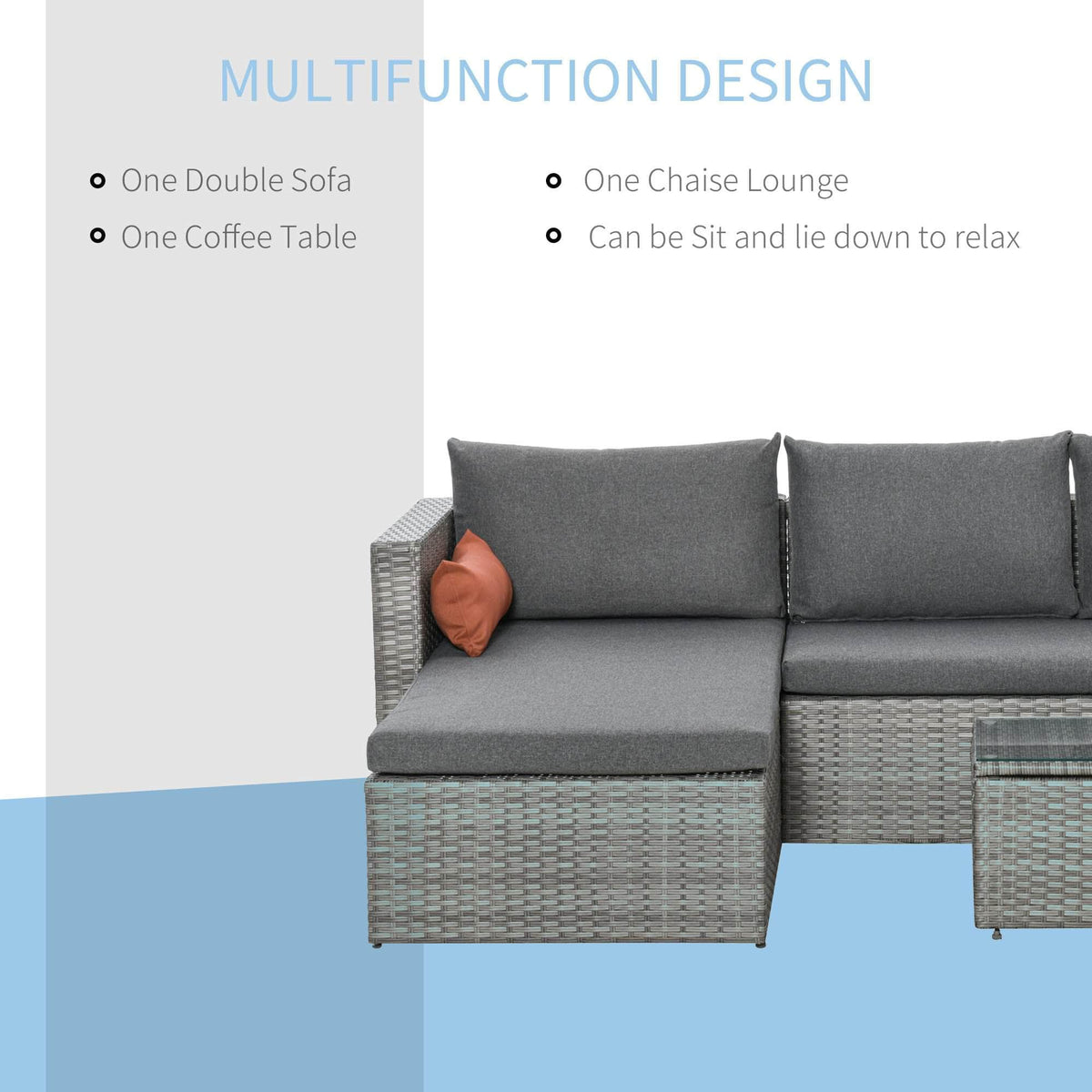 Aosom 3 Piece Modern Outdoor Patio Hand Woven Rattan Wicker Sectional Sofa with Coffee Table, image 15