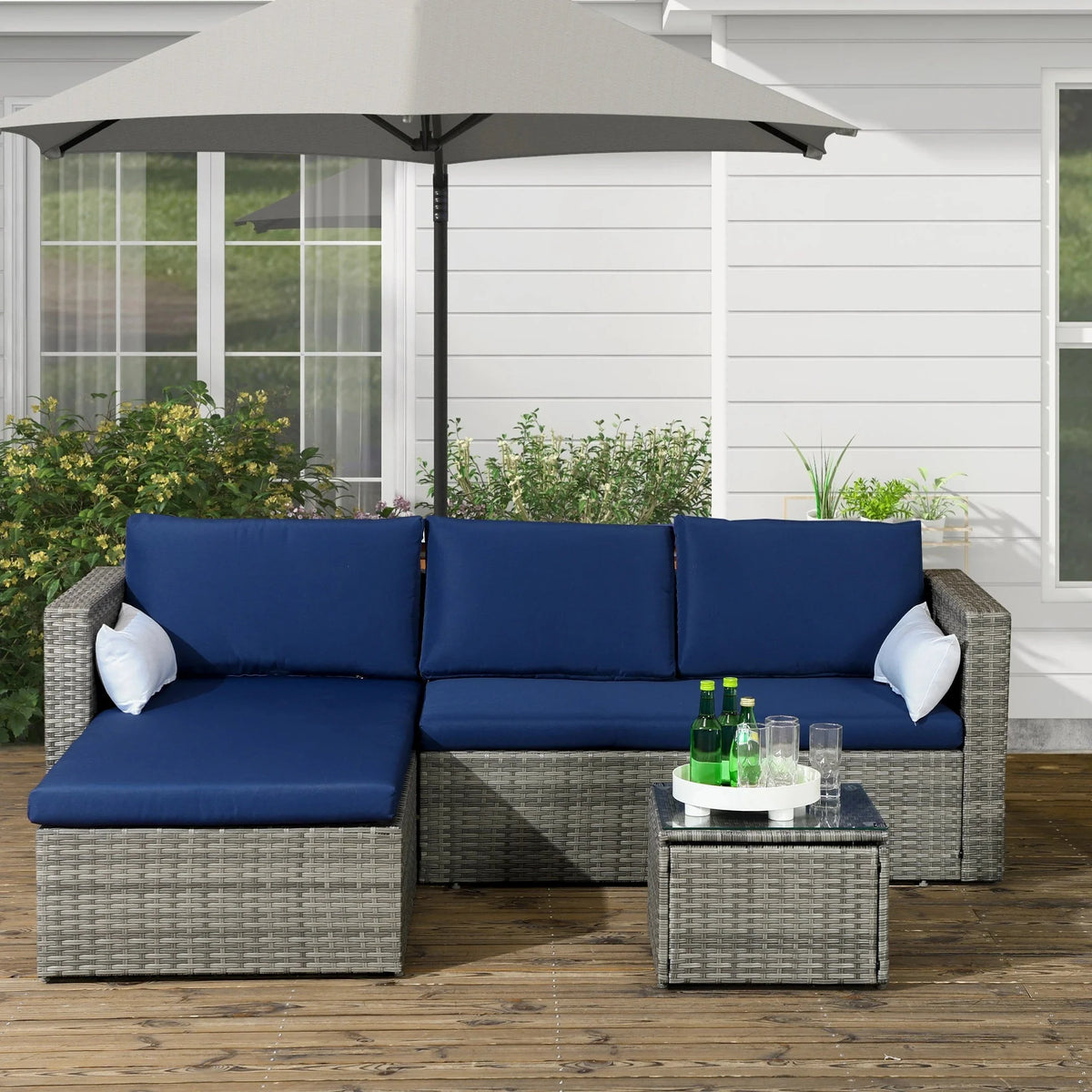 Aosom 3 Piece Modern Outdoor Patio Hand Woven Rattan Wicker Sectional Sofa with Coffee Table, image 21