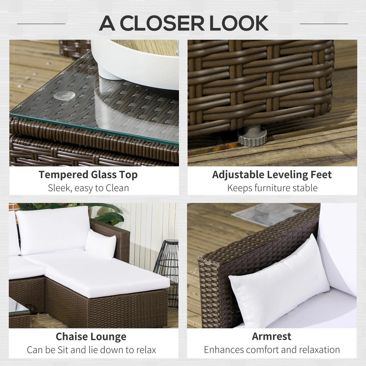 Aosom 3 Piece Modern Outdoor Patio Hand Woven Rattan Wicker Sectional Sofa with Coffee Table, image 50