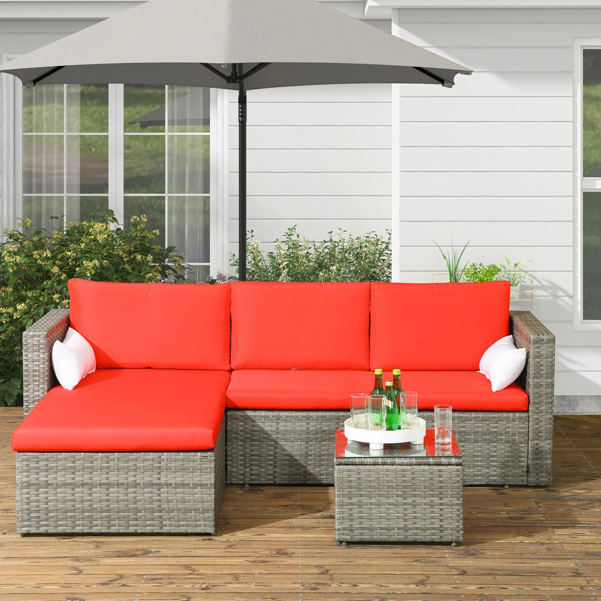 Aosom 3 Piece Modern Outdoor Patio Hand Woven Rattan Wicker Sectional Sofa with Coffee Table, image 31