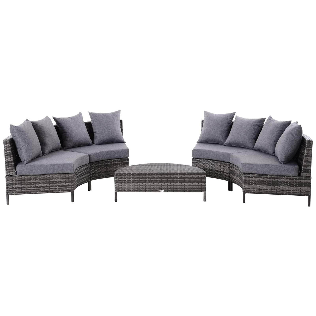 Aosom 5 Piece Outdoor Patio Rattan Wicker Curved Sectional Sofa with Coffee Table in Grey, image 3