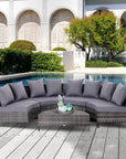 Aosom 5 Piece Outdoor Patio Rattan Wicker Curved Sectional Sofa with Coffee Table in Grey, image 2