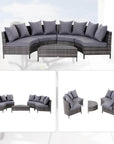 Aosom 5 Piece Outdoor Patio Rattan Wicker Curved Sectional Sofa with Coffee Table in Grey, image 7