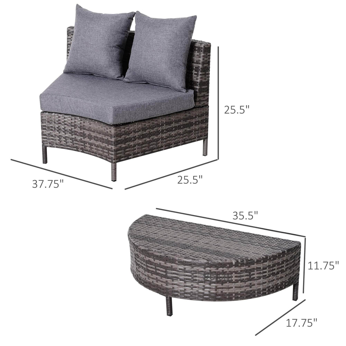 Aosom 5 Piece Outdoor Patio Rattan Wicker Curved Sectional Sofa with Coffee Table in Grey, image 8
