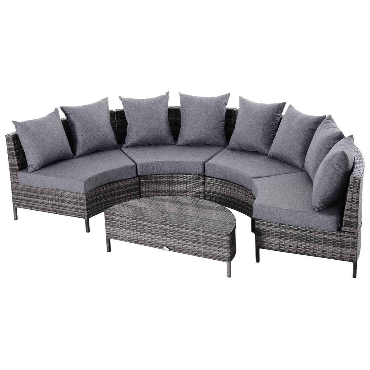 Aosom 5 Piece Outdoor Patio Rattan Wicker Curved Sectional Sofa with Coffee Table in Grey, image 4