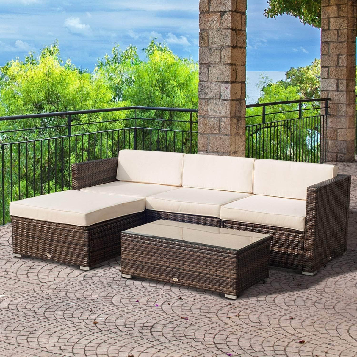 Aosom 5 Piece Outdoor Patio Rattan Wicker Modular Sectional Sofa Set with Coffee Table, image 1