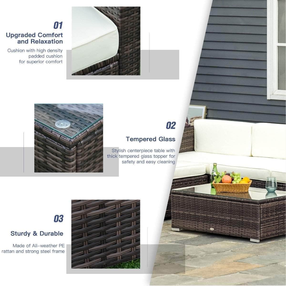 Aosom 5 Piece Outdoor Patio Rattan Wicker Modular Sectional Sofa Set with Coffee Table, image 7